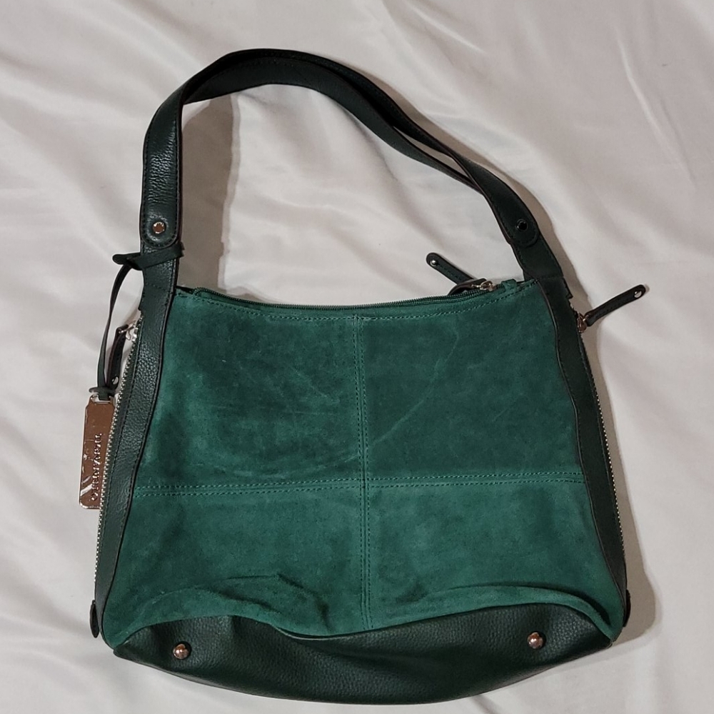 Tignanello Green Suede Leather Shoulder Handbag